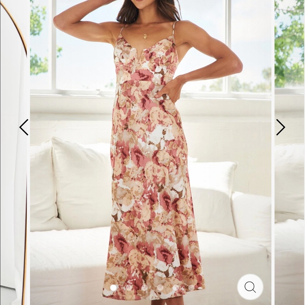 Floral Midi Dress in Pink and Cream